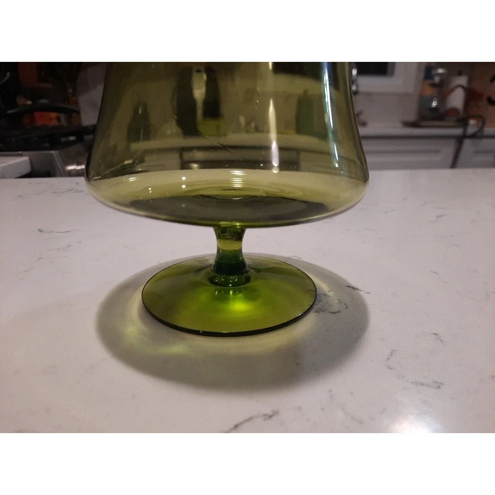 Vtg Empoli Glass Apothecary Jar Dish Olive Green Mid Century